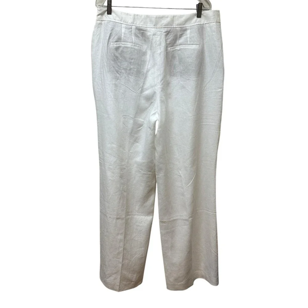 Talbots White Linen Women's Size 16 Wide Leg Pants Nautical Buttons Lined NEW
